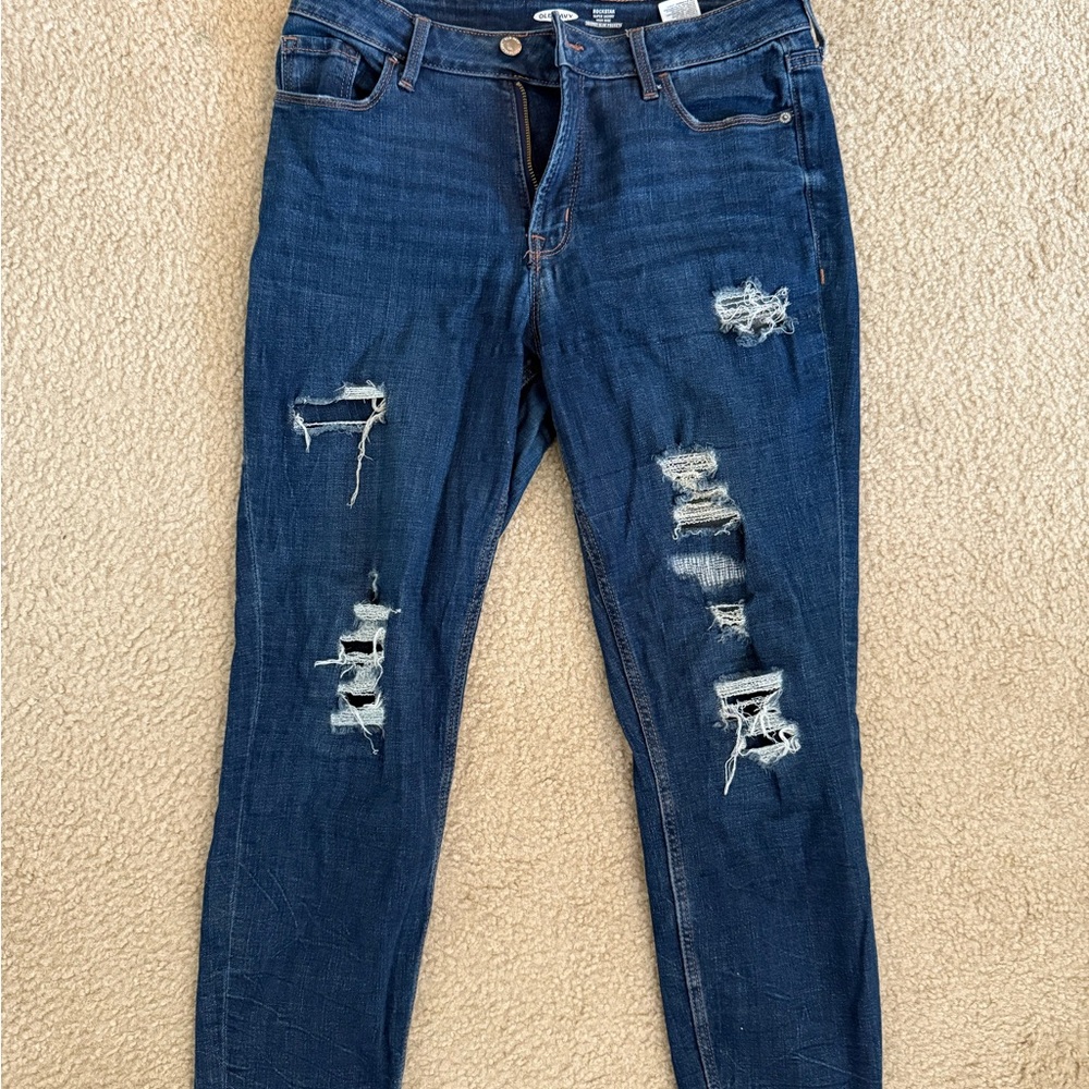 Old Navy Dark Blue Distressed Skinny Jeans Size 8